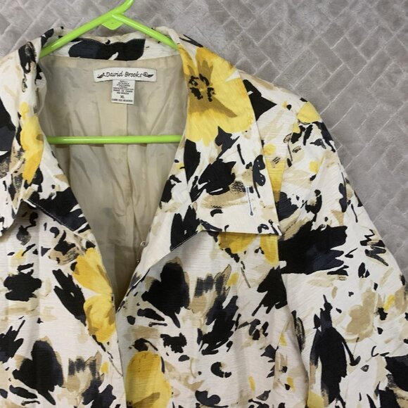 David Brooks Women XL Blazer Silk Floral Artistic Colorful 3/4 Sleeve Open Front - Picture 3 of 16
